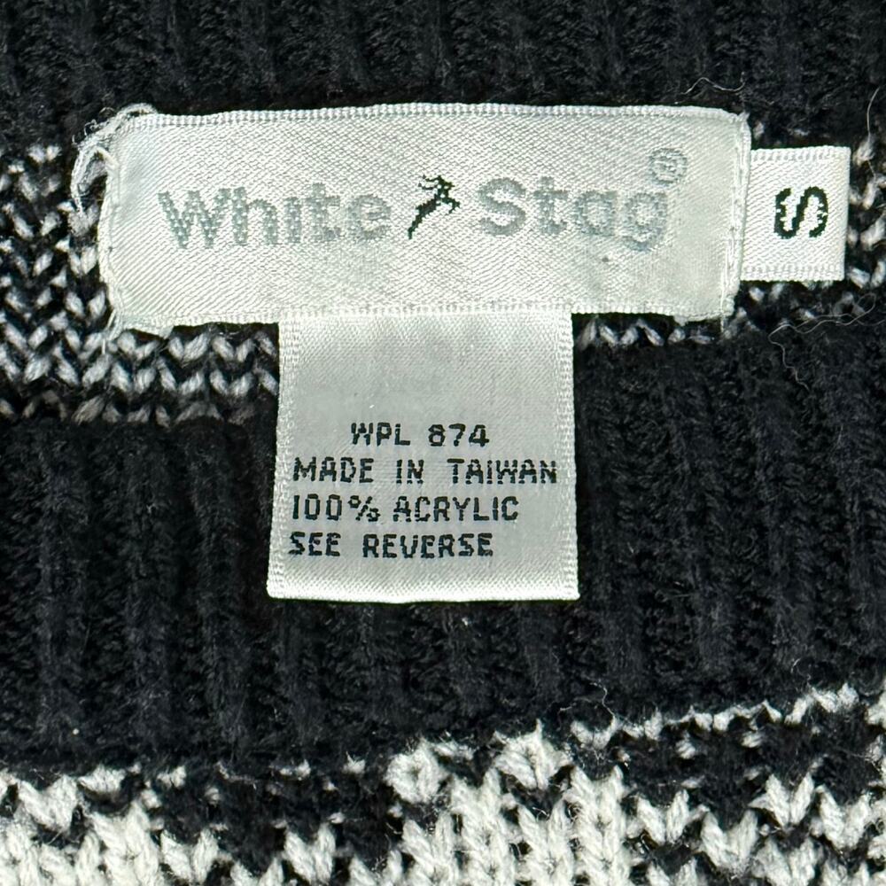 Vintage Black White Check Wide Stitch Rainbow Detail Crew Neck Sweater size S - Picture 4 of 11